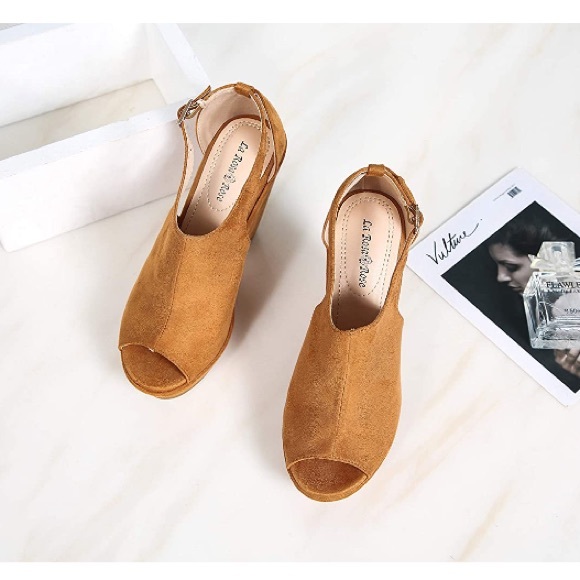 Platform Wedges Cutout Side Straps Shoes - Picture 4 of 6